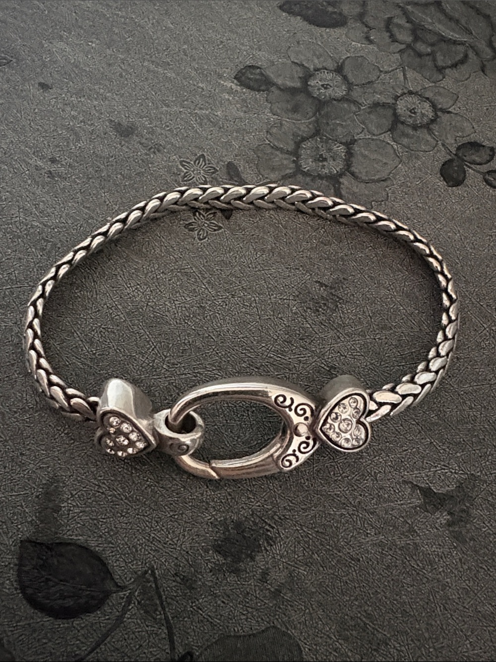 BRIGHTON SILVER-PLATED ABC HOOK ADD CHARMS CRYSTAL 7.5" BRACELET